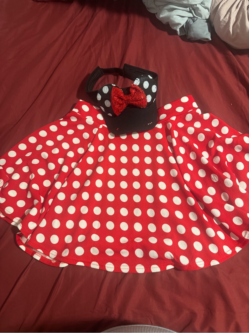Mini Melissa Red and White Polka Dot Skirt with Matching Black Polka Dot Visor